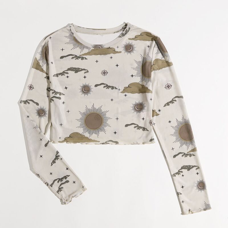 

Sun & Moon Graphic Sheer Top, Beige