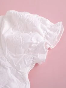 SHEIN 小女童方領紐扣短版上衣和短褲 - 白色 - 查看 3