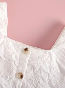 SHEIN 小女童方領紐扣短版上衣和短褲 - 白色 - 查看 4