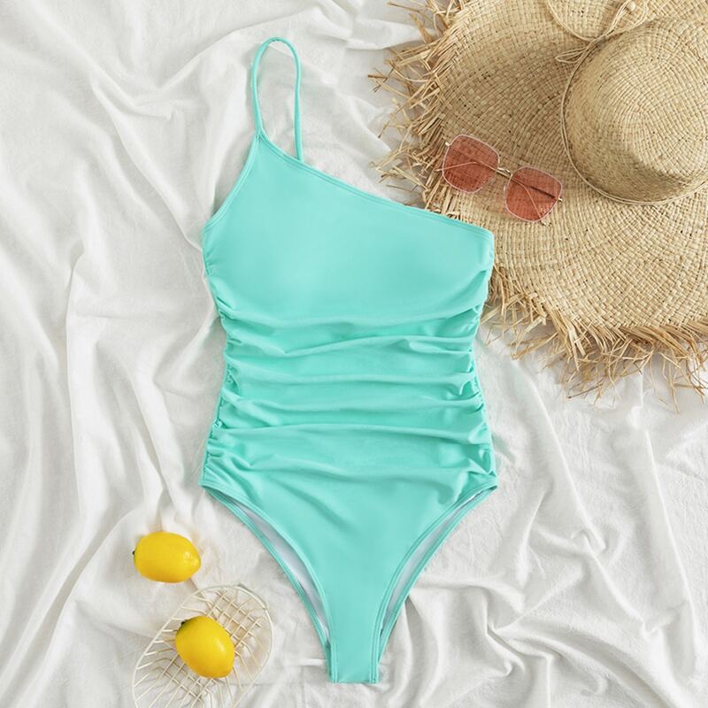 

One Shoulder One Piece Swimsuit, Green