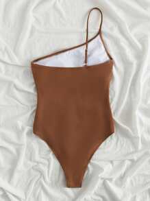 SHEIN Swim 夏季沙灘褶皺單肩一件式泳裝