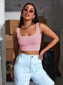 Solid Ribbed Crop Tank Top