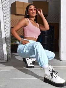 Solid Ribbed Crop Tank Top
