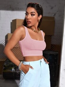 Solid Ribbed Crop Tank Top