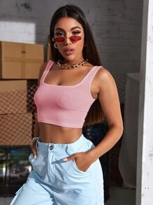 Solid Ribbed Crop Tank Top