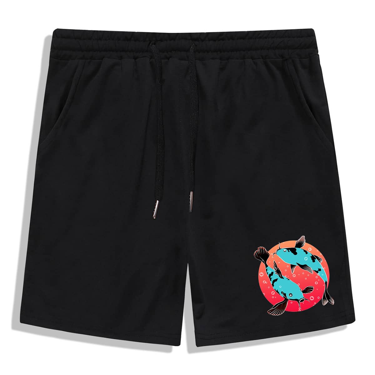 

Guys Fish Graphic Drawstring Shorts, Black