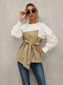 SHEIN LUNE Top 2 en 1 con cinturón de espalda con abertura de ojo - Multicolor - Ver 3