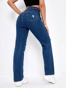 Jeans de novio rotos - Azul lavado oscuro - Ver 2