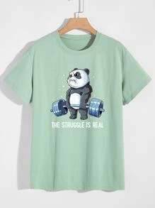 Manfinity Hypemode Camiseta con estampado de panda y slogan - verde menta - Ver 1
