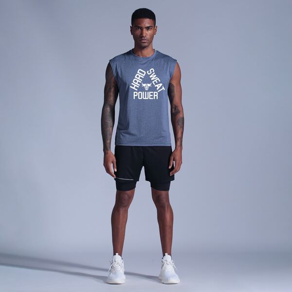 

Men Letter Graphic Sports Tank Top, Dusty blue