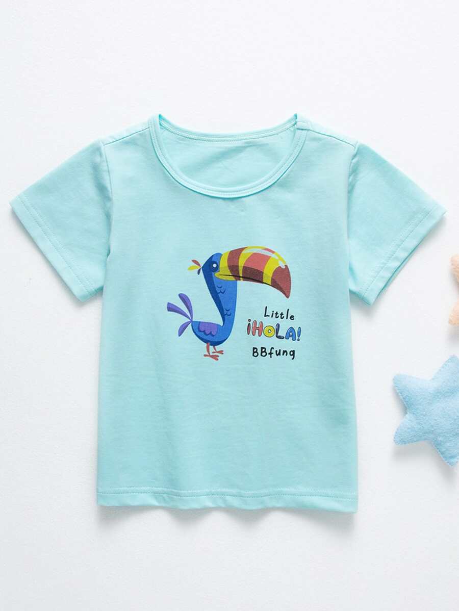 小男童字母和卡通圖案T恤 - 淺藍色 - 查看 1