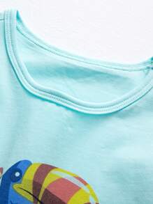 小男童字母和卡通圖案T恤 - 淺藍色 - 查看 3