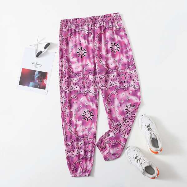 

Plus Paisley Print Elastic Waist Sweatpants, Purple