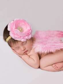 女嬰攝影羽毛裝飾翅膀和花卉髮帶 - 粉色 - 查看 1