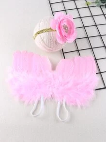 女嬰攝影羽毛裝飾翅膀和花卉髮帶 - 粉色 - 查看 3