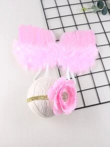 女嬰攝影羽毛裝飾翅膀和花卉髮帶 - 粉色 - 查看 5