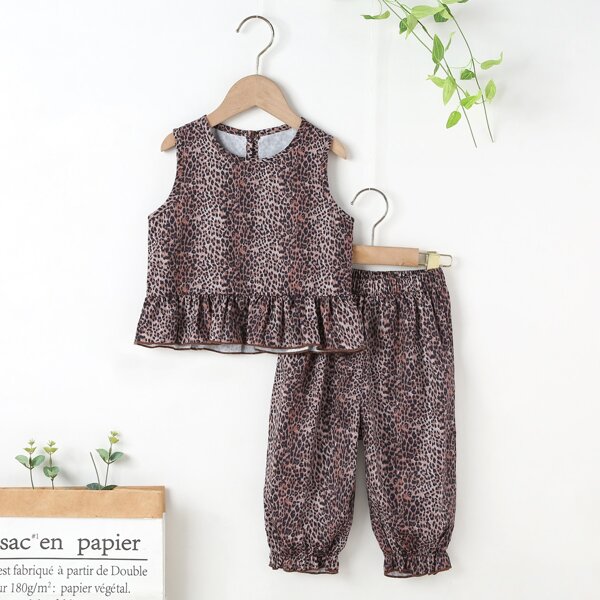 

Toddler Girls Leopard Print Ruffle Hem Top & Pants, Multicolor