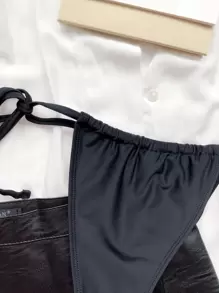 SHEIN Swim Pantaleta De Bikini Sólida Con Cintas Laterales