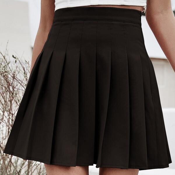 

Solid Pleated Skirt, Chocolate brown
