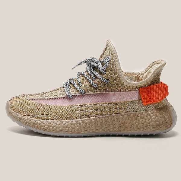 

Lace Up Decor Mesh Panel Running Shoes, Apricot