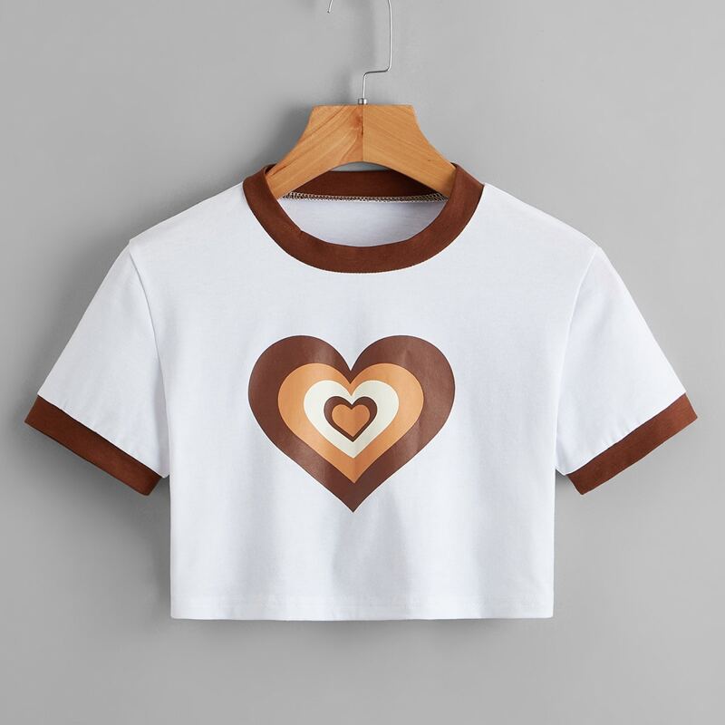 

Heart Graphic Ringer Crop Tee, White