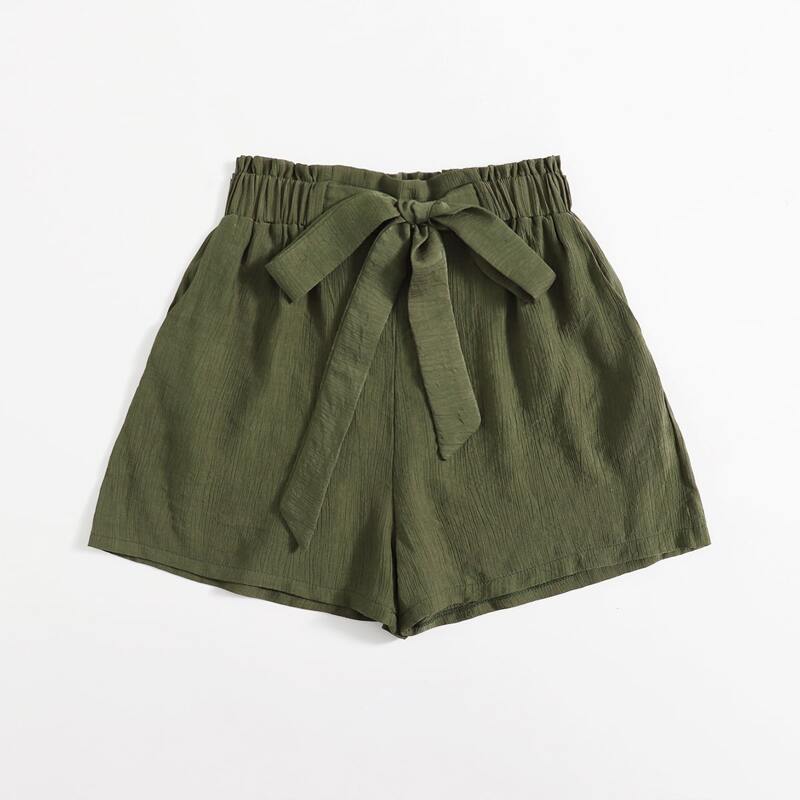

Solid Belted Shorts, Army green