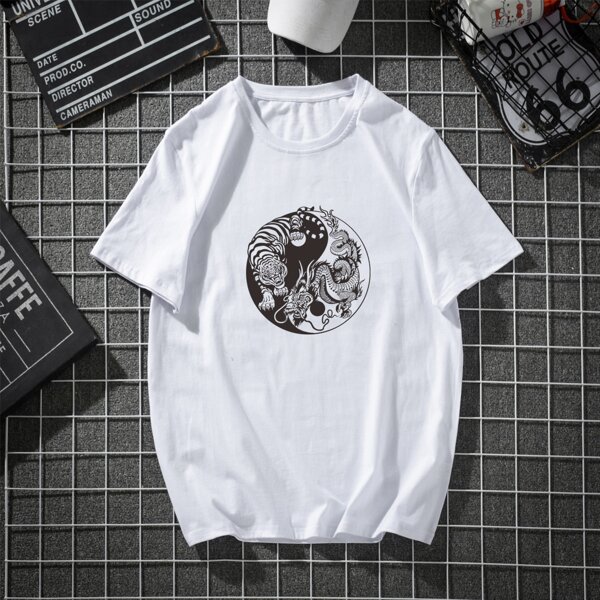 

Men Yin & Yang Chinese Dragon Tee, White