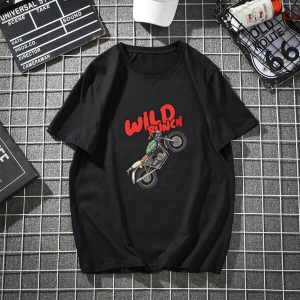 

Men Letter & Motorcycle Print Tee, Black
