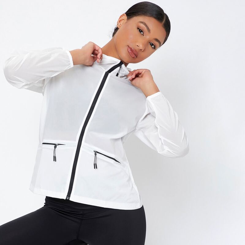

Zipper Front Hooded Sports Jacket, White
