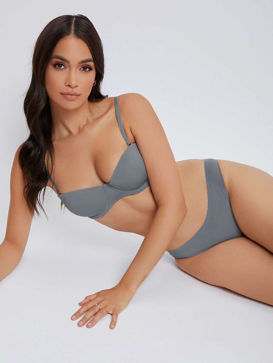 SHEIN Bragas sin costura unicolor - Gris - Ver 1