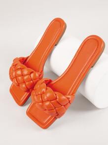 Funky Slide Sandals For Women, Orange Braid Detail Single Band Outdoor Sandals - Orange - View 2