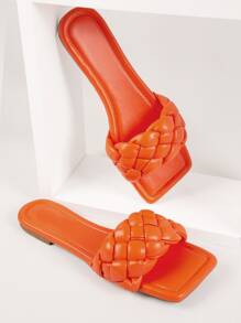 Funky Slide Sandals For Women, Orange Braid Detail Single Band Outdoor Sandals - Orange - View 4