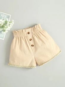 小女童紐扣流蘇邊紙袋短褲 - 卡其色 - 查看 1