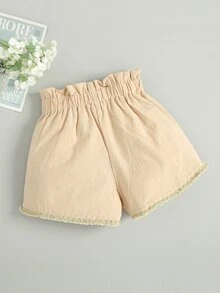 小女童紐扣流蘇邊紙袋短褲 - 卡其色 - 查看 2