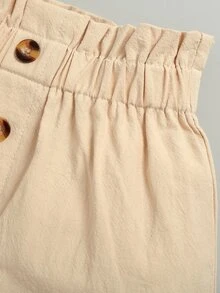 小女童紐扣流蘇邊紙袋短褲 - 卡其色 - 查看 5
