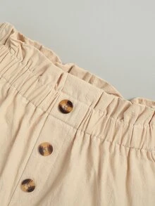 小女童紐扣流蘇邊紙袋短褲 - 卡其色 - 查看 6