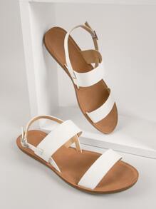 Two Band Open Toe Heel Strap Sandals - White - View 2
