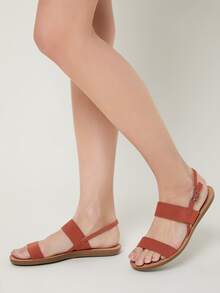 Double Band Open Toe Slingback Sandals - Redwood - View 3