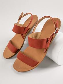 Double Band Open Toe Slingback Sandals - Redwood - View 4