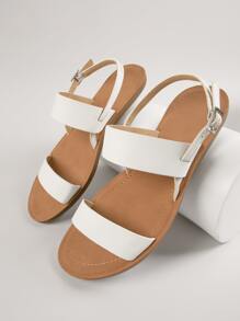 Two Band Open Toe Heel Strap Sandals - White - View 4