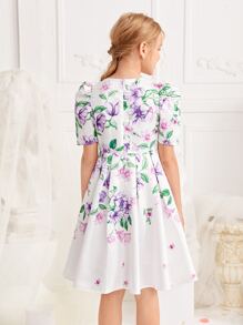 SHEIN 女孩泡泡袖印花連衣裙 - 彩色 - 查看 2