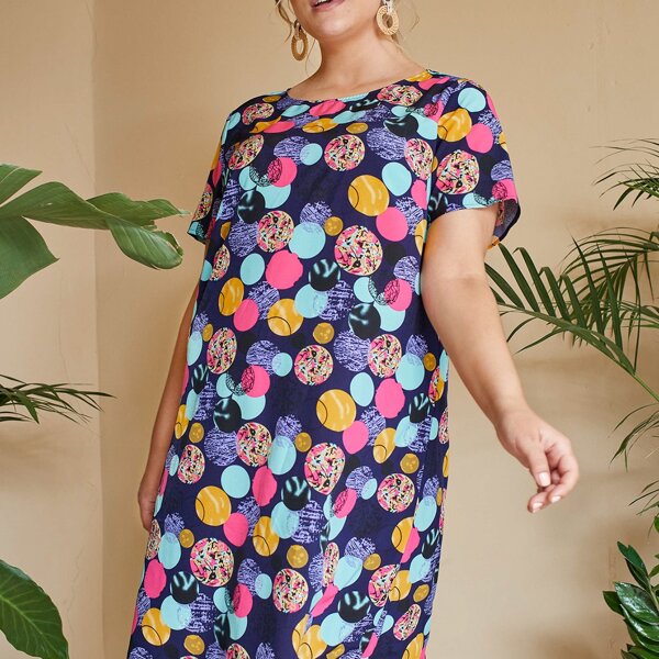 

Plus Allover Print Dress, Multicolor