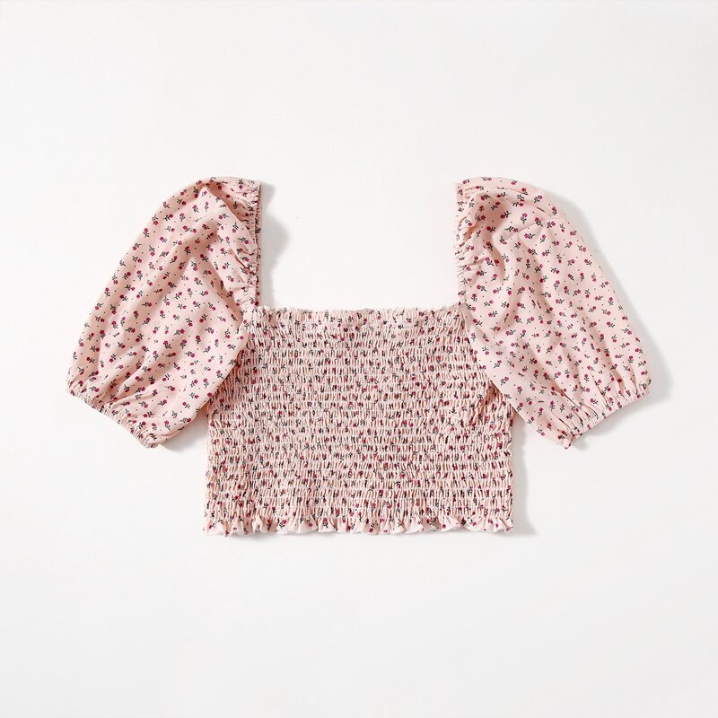 

Ditsy Floral Shirred Top, Pink