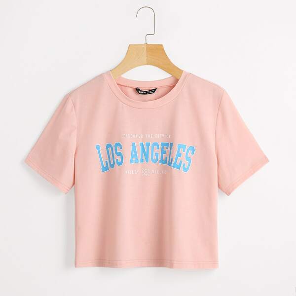 

Letter Graphic Crop Tee, Baby pink
