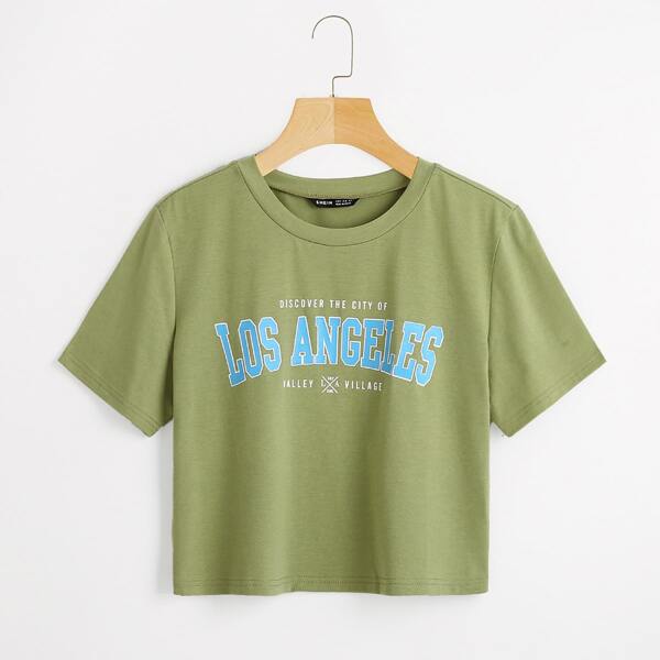 

Letter Graphic Crop Tee, Army green