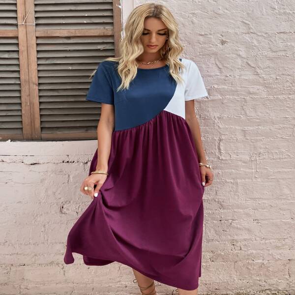

Cut And Sew Smock Dress, Multicolor