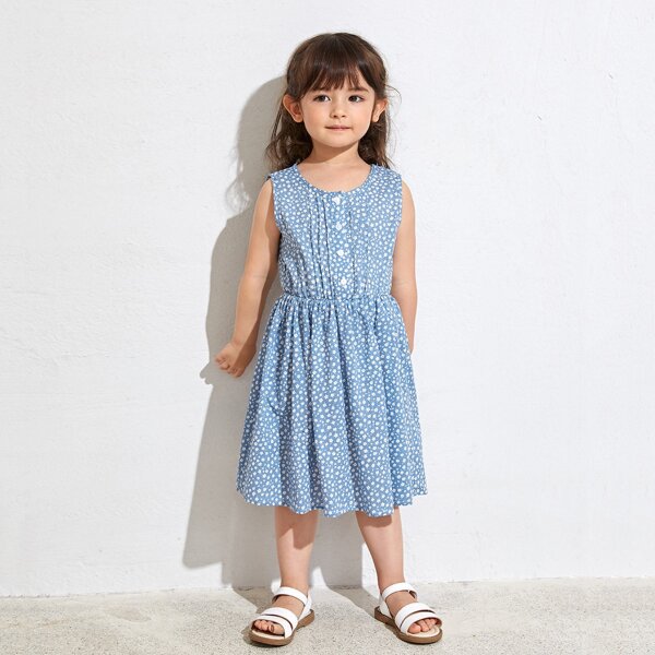 

Toddler Girls Buttoned Seam Front Ditsy Floral Dress, Multicolor