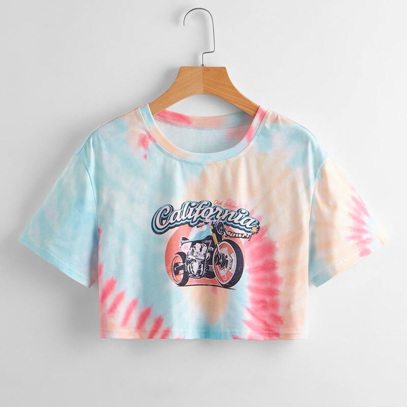 

Letter Motorcycle Graphic Tie Dye Tee, Multicolor