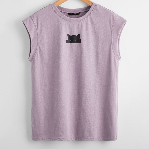 

Cap Sleeve Cartoon Graphic Top, Mauve purple