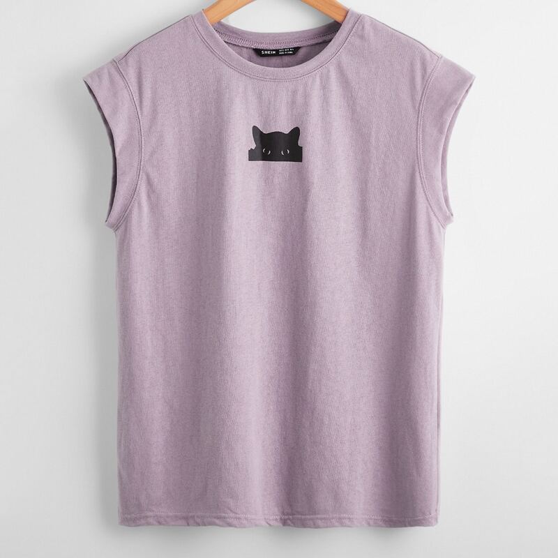 

Cap Sleeve Cartoon Graphic Top, Mauve purple